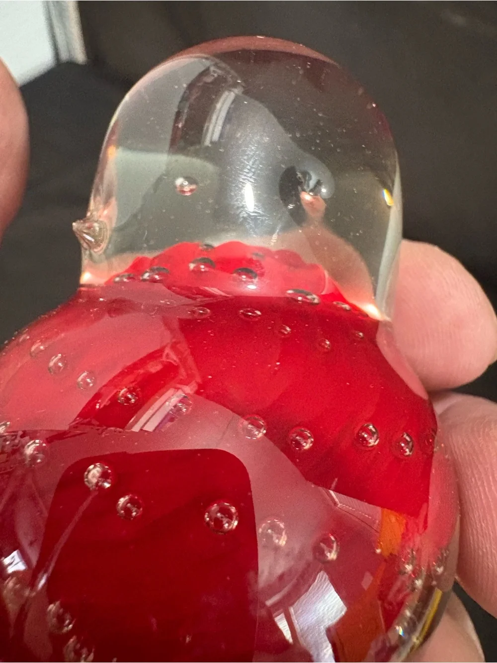 vintage hand-blown glass chick paperweight encased controlled bubbles